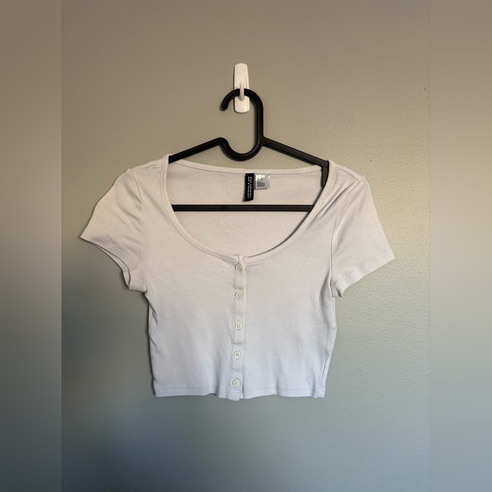 H&M White Button Front Crop Top Size XS